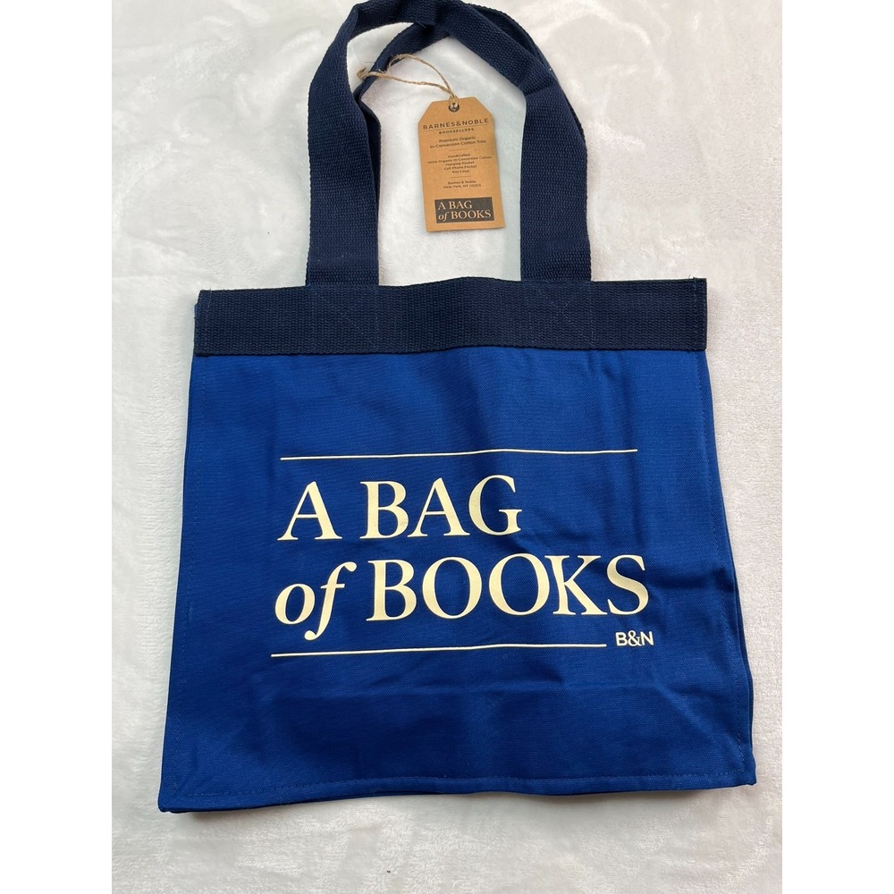 NWT Barnes & Noble Re-Wrap Tote Bag‎ Canvas Blue 14" x 13" A Bag of Books